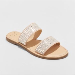 embellished slide sandals